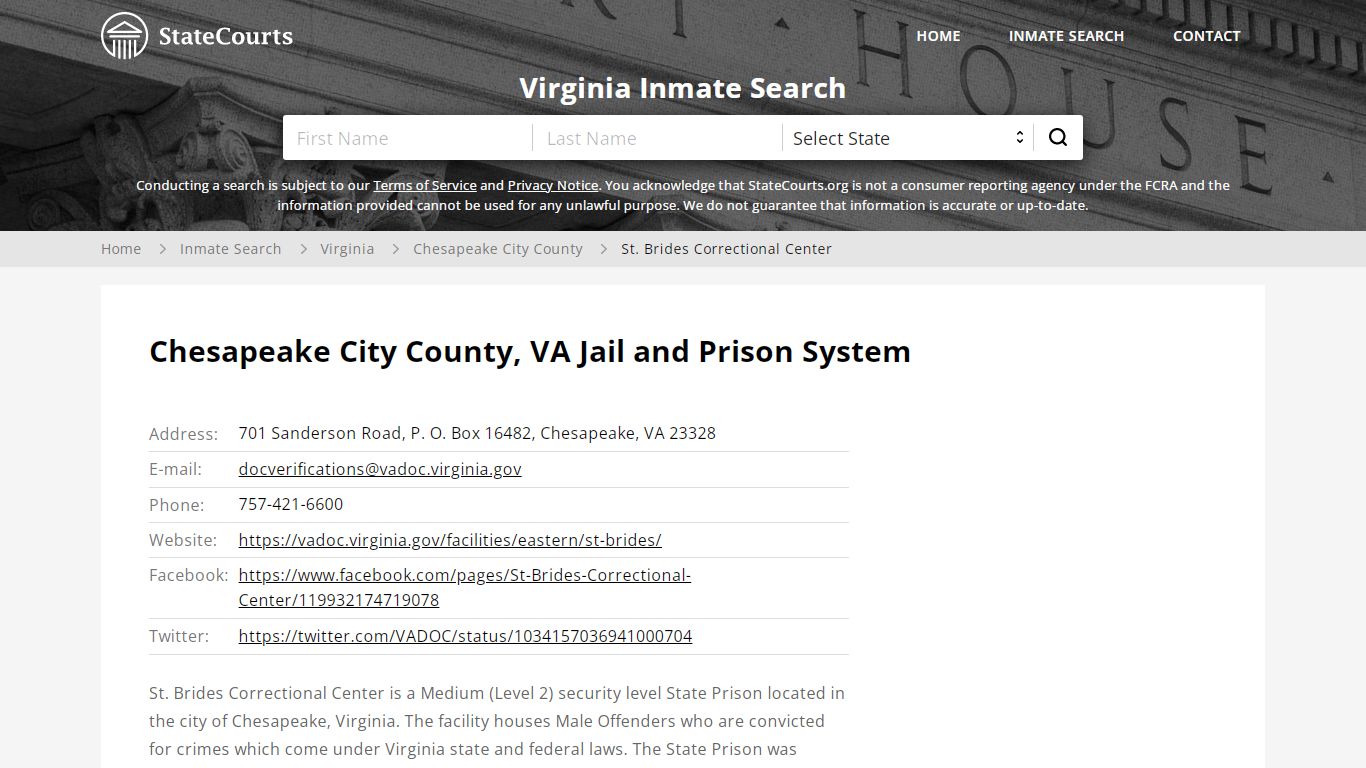 St. Brides Correctional Center Inmate Records Search ...